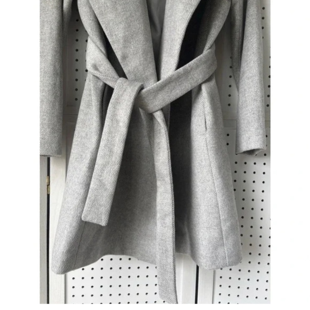 Ann Taylor Gray Peacoat Shawl Collar Wrap Wool Blend Belted Coat Jacket Women XS - Picture 4 of 10